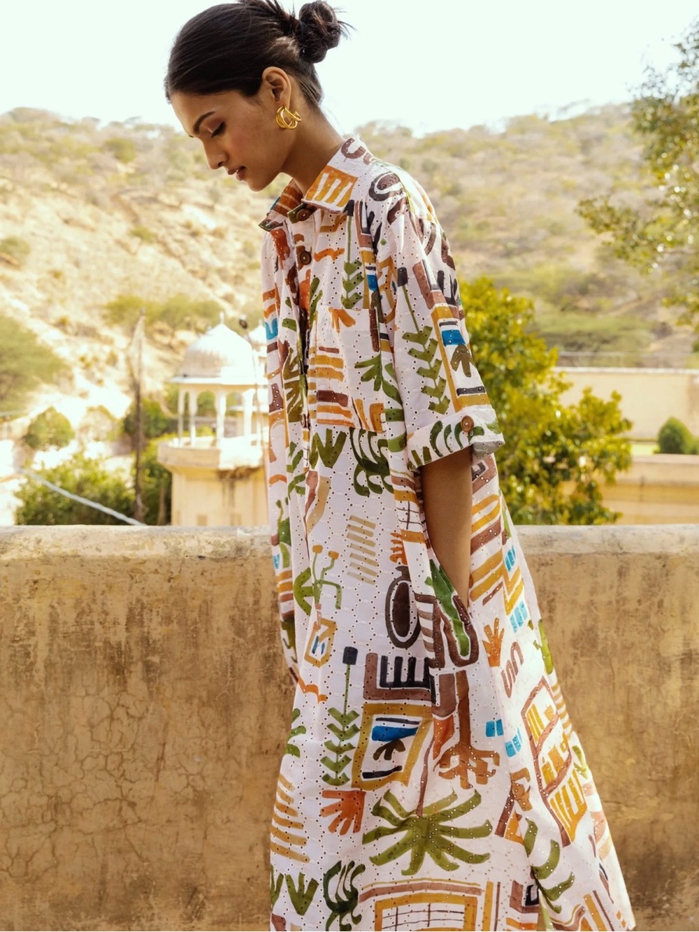 Printed Short-Sleeve Midi Dress - Picture 2 of 6